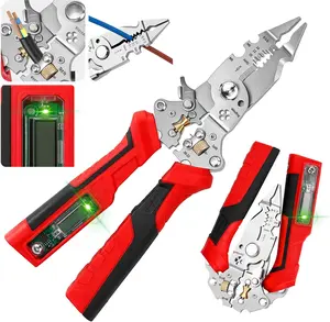 16-IN-1 Foldable Wire Stripping Pliers, 2026 New Rechargeable 12-250V AC/DC Tester for Hot/Neutral Wires, Multifunctional Wire Cutters for Wire Stripping, Cutting, Crimping, Splitting (Red)