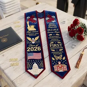 Custom Graduation Stole 2026, Personalized High School Class of 2026 Sash, American Flag Graduation Stole, First Generation Graduate Gift Graduation Stole