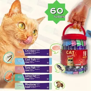 Mewno Grain-Free Lickable Squeezable Cat Treats Variety Pack, 60 Tubes (0.52 oz Each) with Chicken, Salmon, Cod, Abalone & Tuna Creamy Puree