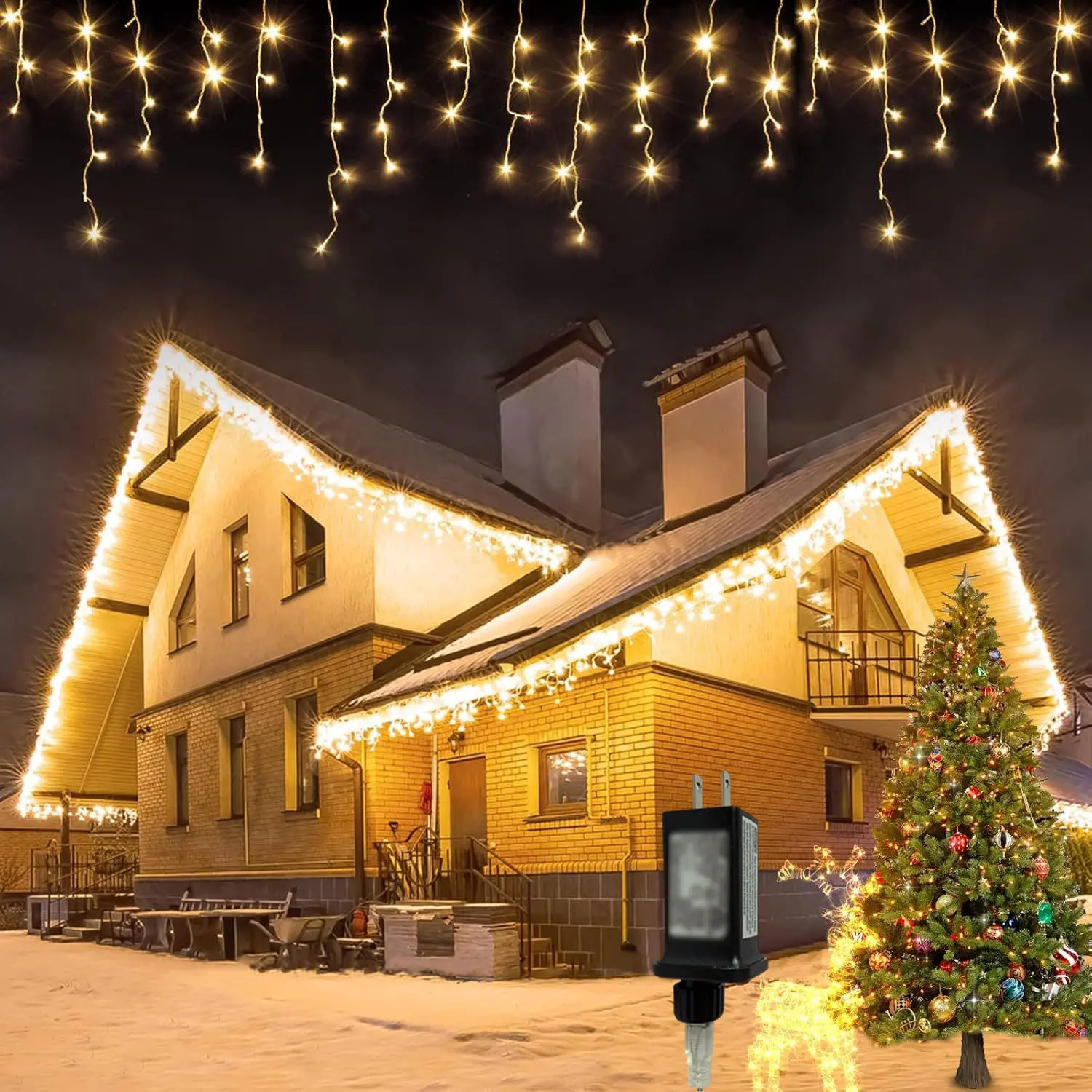 Single pack - Fairy Ice Bar Lights, Christmas lights, 32.8 ft, 300 LEDs, plug-in ice pillar lights, 8-mode flashing string lights, suitable for Christmas roofline decoration, summer parties, wedding decorations, Lunar New Year, backyard parties, and other