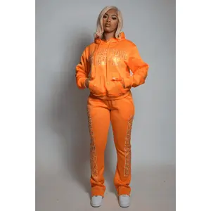 Quianna Orange Rhinestone Stacked Track Set