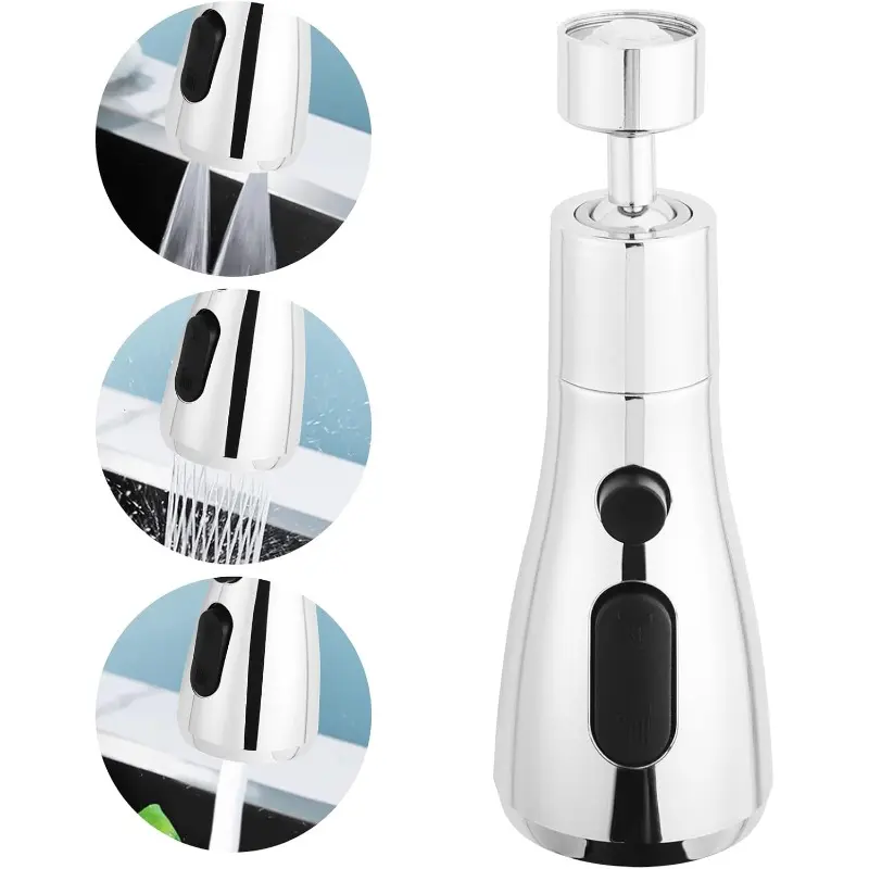 3 Function Kitchen Faucet Sprayer Head - Universal Faucet Extension with Flexible 360-Degree Swivel Connector, SR (3rd Gear) Water Modes, All Seasons Washing Sink Fixture Accessory, 3 Water Mode