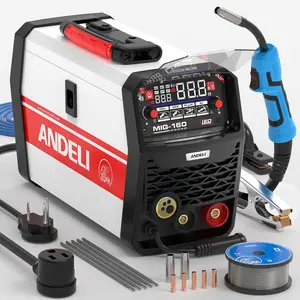 ANDELI MIG-160AIR MIG Welder, 4-in 1 Multiprocess Welder 160A 110V/220V Dual Voltage MIG Welding Machine GAS MIG/FLUX CORE/LIFT TIG/MMA STICK Welder IGBT Inverter