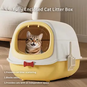 Cat Toilet Extra Large Butterfly Bow Tie Model Fully Enclosed Plastic Litter Box with Litter Shovel