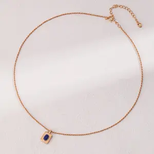 S925 Sterling Silver Lapis Lazuli Necklace - Vintage(Material: 925 silver/lapis lazuli Color: Retro gold Size: about 39cm long + 7cm extension chain)*D0460-2