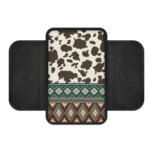 Cow Car Armrest Cushion Cover,Durable Stylish Fit Center Console Pad for Cars, with side pockets,Automotive Interior Decor Great Gift for Holiday Gift Fun Car Accessories