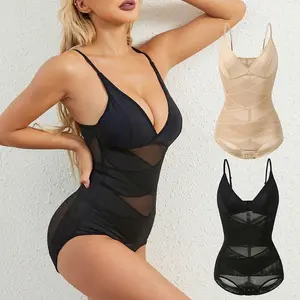 Women Sculpting Bodysuit Cross Compression abs Shaping Briefs Slimming Shapewear Over Bust Deep V Full Body Shaper Tummy Control
