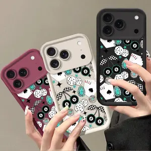 Trendy 8-ball poker print phone case, drop-proof and non-slip TPU full-coverage lens protector, compatible with iPhone 17, 16, 15, 14, 13, 12, 11, XS, X series, etc. Makes a great gift for friends or family.