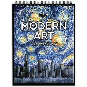 Modern Art Adult Volume 1 Coloring Book for Stress Relief, 50 Drawings Inspired by Famous Paintings, Smooth Paper, Spiral Binding, USA Printed, Lay Flat Hardback Book Cover, Ink Blotter Paper