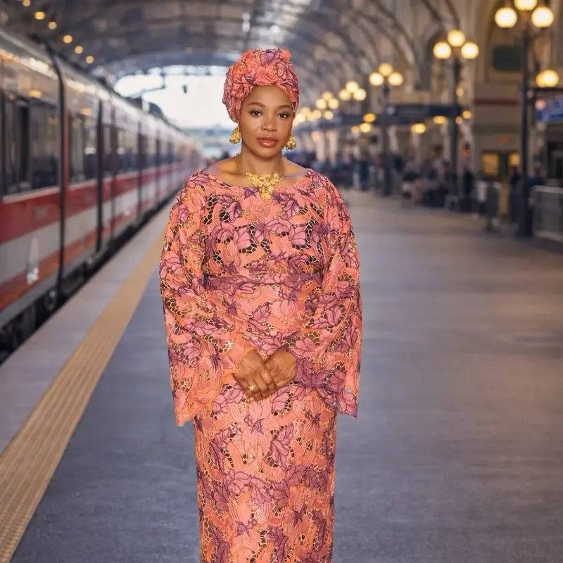 Elegant Royal Orchid Women's Iro-and-Buba Traditional Outfit, Sizes 12 & 14