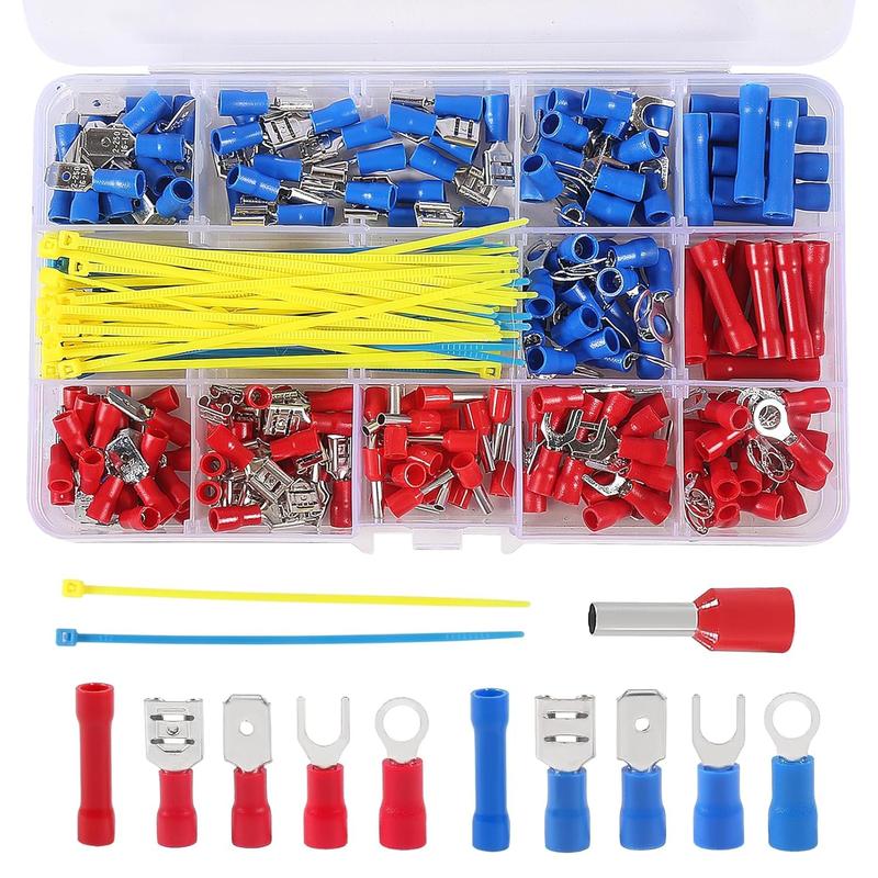 260PCS Crimp Connectors and Terminals Kit Heat Shrink Assorted Full Insulated Wire Insulated Electrical Connector Assorted Spade Ring Fork Assortment Kit