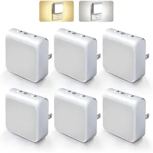 6-Pack Dimmable LED Night Lights Plug into Wall with Dusk to Dawn Sensor, 2 Color in 1 Plug in Night Light 30-60lm Brightness Adjustable, Auto-On/Off Nightlight for Bedroom, Kitchen, Bathroom, Hallway,home essentials