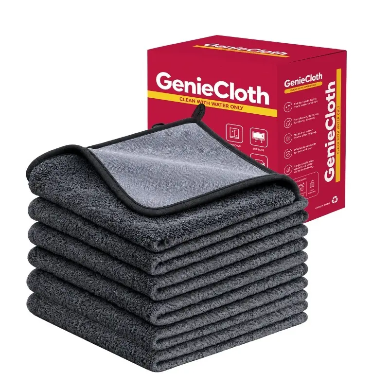GenieCloth Microfiber Cleaning Cloths - 1 PACK = 6 PCS, Dark Gray, Ideal for Home & Car, Water-Only Cleaning, Durable & Absorbent