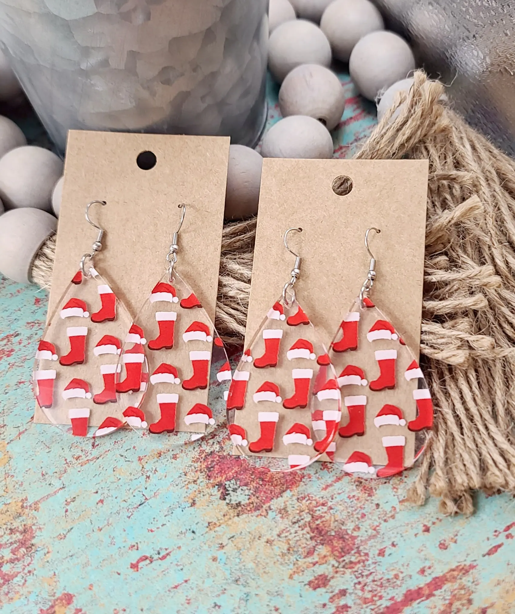 Santa Hat and Boots Teardrop Earrings