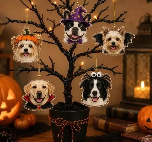 Custom Pet Halloween Ornament – Personalized Dog Photo Acrylic Ornament, Halloween Pet Memorial Decoration, Custom Dog Gift