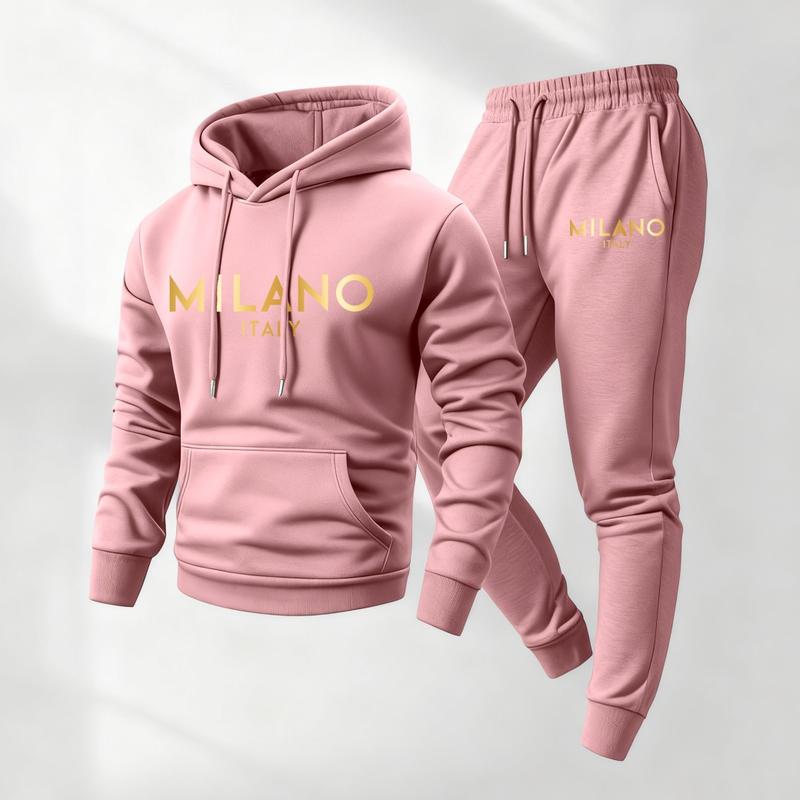 Men's Golden Milano Printed Hoodie and Drawstring Sweatpants Set, Menswear, Casual Athletic Long Sleeve Hooded Jacket & Trousers for Fall & Winter, Men's Clothing for Daily Wear, Sportswear Indoor Outdoor, Tracksuit, Athleisure Summer Clothes02