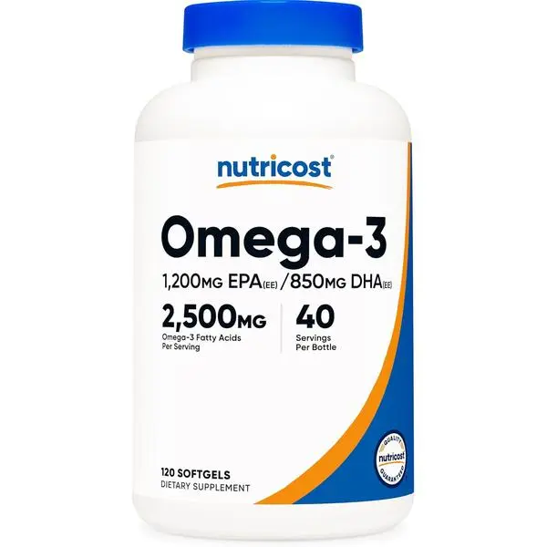 Nutricost Fish Oil Vitamins Supplements - 2500MG, 120 Softgels (40 Servings), Wild Caught, 1200mg EPA, 850mg DHA, Non-GMO, Gluten-Free, GMP Compliant