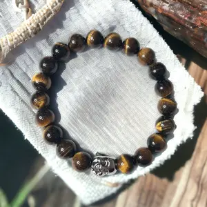 Silver Buddha Charm Bracelet with Beads