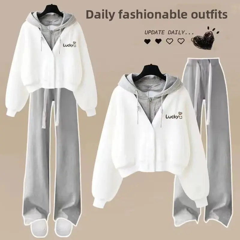 Loose Wide Leg Pants Set Women's Fashion Casual Two-Piece Hoodie Outfit Korean Style Single/Set Popular INS Trend Chic Clothes Loose Wide Leg Pants Set Women's Fashion Casual Two-Piece Hoodie Outfit Korean Style Single/Set Popular INS Trend Chic Clothes