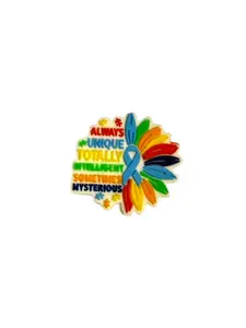 F/DX 8- (1)PC 1.1" Rainbow Flower W/Blue Ribbon/Always Unique Totally Intelligent Sometimes Myseterious Focal Bead for DIY Keychains, Wristlets, Cup Charms, Car Charms ETC