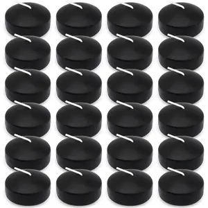 6 Hour Black Floating Candles, Unscented Small 2 Inch Dripless Pool Water Wax Candles for Cylinder Vase, Centerpiece at Wedding, Party, Pool, Holiday, Halloween, 24 Packs