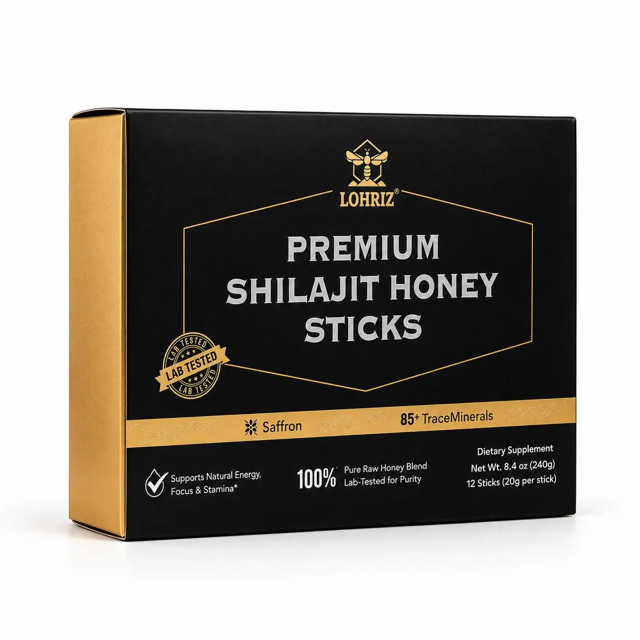 LOHRIZ Premium Shilajit Honey Blend - Natural Ginseng Herbal Supplements with Maca, Black Ginger, 20g Single Sachets Keep Each Serving Neat Daily Wellness Sticks