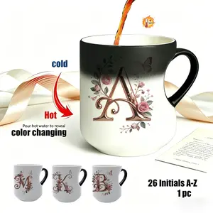 Elegant Rose Gold Floral Initial Color Changing Mug, Heat Sensitive Magic Coffee Cup, Unique Personalized Gift for Friends & Family