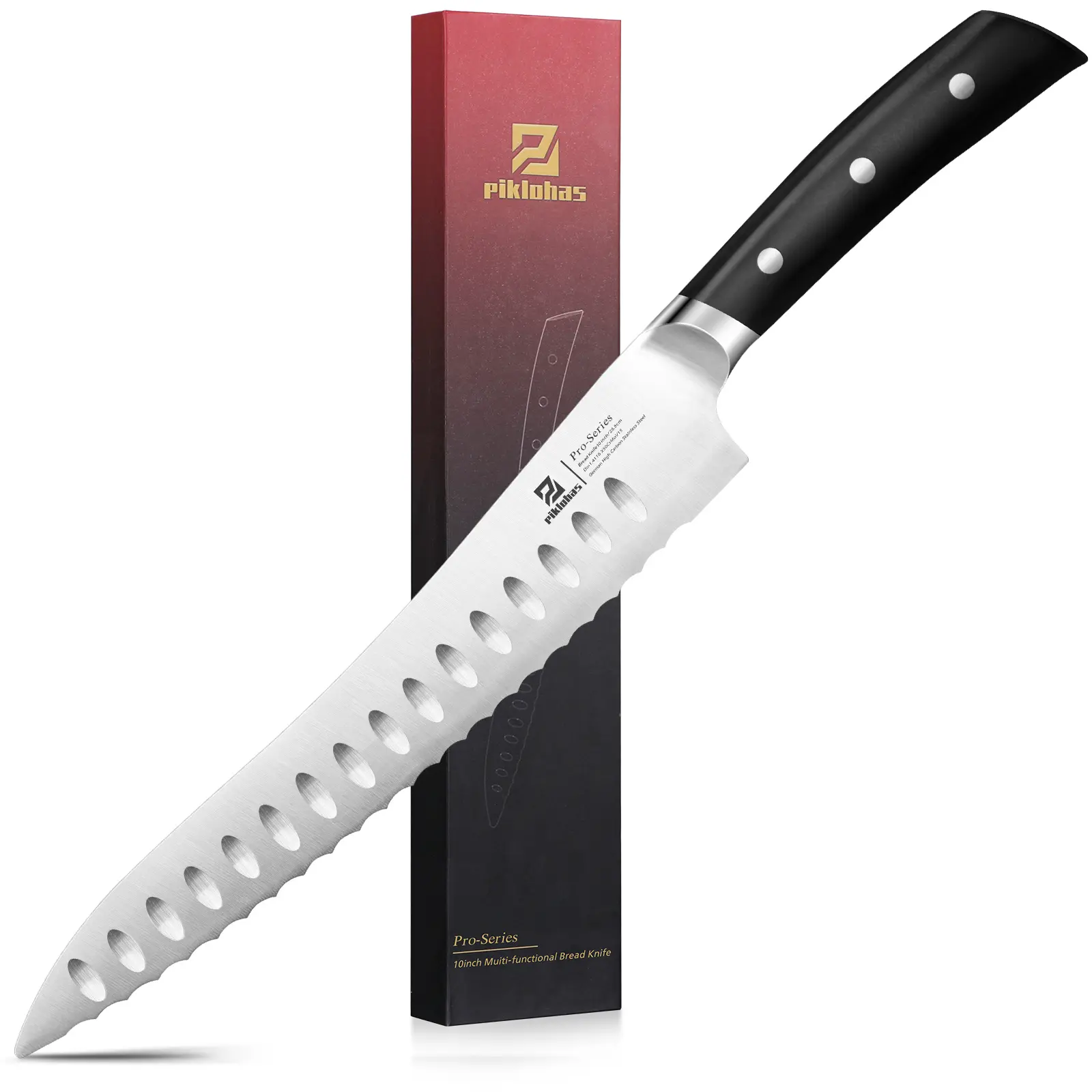 【TikTokShopJumpstart】Piklohas Resharpenable Bread Knife, 8/ 10-inch Multifunction Serrated Knife, German HC Stainless Steel Bread Cutting Knife with Innovative Wavy Edge for Efficient Slicing, Razor Sharp for Homemade Bread Valentines Day Gift