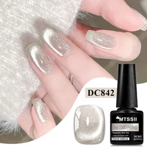 MTSSII 7ml Moonlight Cat Eye Gel Nail Polish, Silvery Magnetic Gel Polish Soak Off Gel Holographic Semi-Transparent Simple Fresh Nail Gel, for Home Salon Nail Art Manicure DIY Nail Supplies, Nail Cosmetic, Glitter