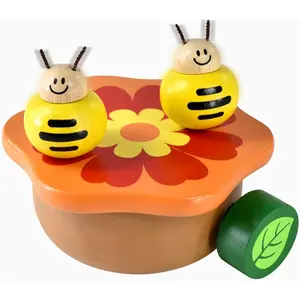 Wooden Music Box Mechanism Rock n Roll Dancing Bug on Flower Playing Minuet No.3 for Kids (Bee)