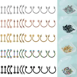 Stainless Steel Basic Set Boxed Lip Studs Eyebrow Studs Horseshoe Nose Ring Kit 12 C-Shaped Lip Ring Earbones