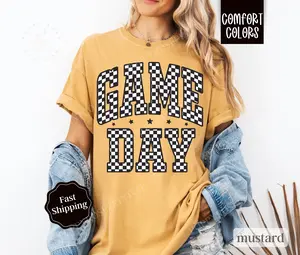 Game Day Checkered Shirt Comfort Colors, Retro Gameday Tshirt, Womens Football Tee, Womenswear Oversized Crewneck