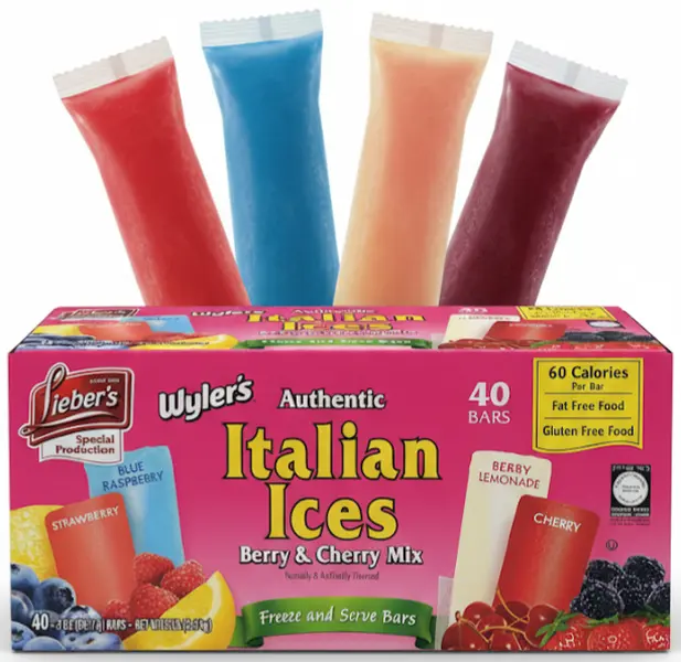 Wyler's Lieber's Authentic Italian Ice Freezer Bars | Berry & Cherry Mix Variety Pack (40 Count) | Gluten-Free, Fat-Free Frozen Treats & Popsicles for Kids & Summer Parties
