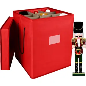 Christmas Nutcracker and Figurine Collectible Storage Box, Fits 9 Holiday Ornaments, Stores Up to 16" Tall Ornaments, Holiday Decor Organizer with Dividers, Nutcracker not Included(Red)