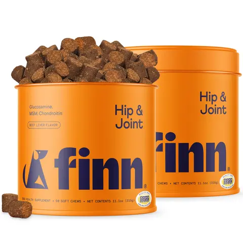 FINN Hip & Joint 2-Pack Vet-Formulated Soft Chews for Dogs - Glucosamine, Chondroitin, MSM & Green-Lipped Mussel - Veterinarian Approved Joint Support Treats