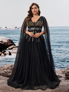 Elegant Plus Size Evening Gown, Custom Embroidered Sequins Mesh Woven Dress, Formal Party Prom Mother of Bride Graduation Ballroom Wear