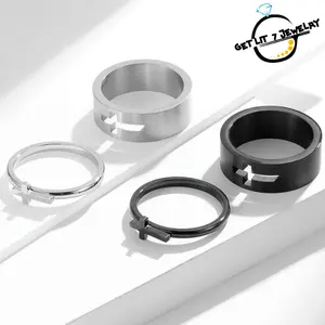New Fashionable Romantic Hollow-Out Cross Couple Split Ring | Couple Pair Ring | Hip-Hop Style | Fashion Accessory | Party Jewelry | Anniversary Gift | Birthday Gift | Selected Gift | Holiday Gift |