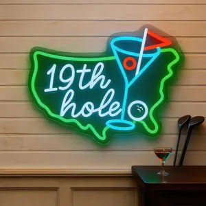 Golf Neon Sign 19th Hole Green LED Wall Decor for Man Cave Clubhouse Bar Bedroom Party Perfect Gift for Golfers