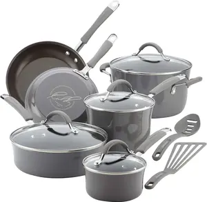 16802 Cucina Nonstick Cookware Pots and Pans Set, 12 Piece, Sea Salt Gray
