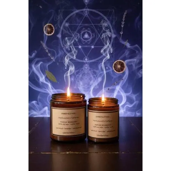 Psychic Boundary Single Candle - Stress Reliever, Grounding, Mental Clarity Home Decor Accent Piece with Patchouli Mix for Spiritual Protection, Home Supplies Item