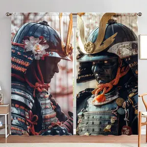 Samurai Pattern Door Curtain, 1 Set Japanese Style Printed Door Curtain, Home Decor for Living Room Bedroom, Room Divider Curtain