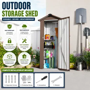 Small Metal Garden Shed Compact Outdoor Storage Cabinet Galvanized Steel Tool Organizer Waterproof Lockable Backyard Bin Easy to Assemble Patio Storage House for Yard Lawn Equipment and Gardening Tools