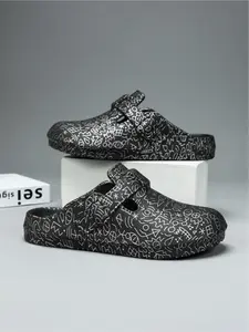 Unisex Graffiti Print Mules: Platform Elevated Design, Casual Mules For Street Style & Commute