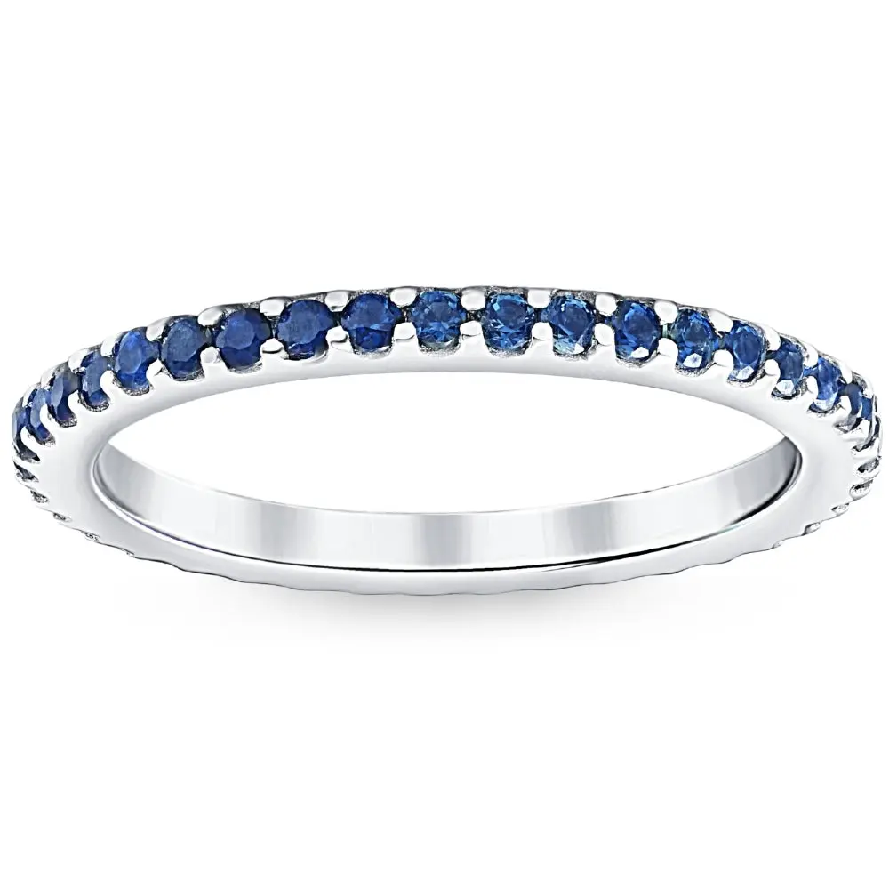 3/4Ct Blue Sapphire Stackable Ring Wedding Band 10k White Gold 3/4Ct Blue Sapphire Stackable Ring Wedding Band 10k White Gold