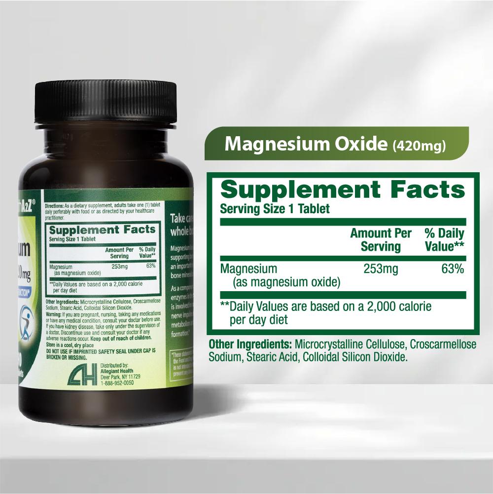 HealthA2Z Magnesium Oxide 420 mg - 90 Tablets (Pack of 1) - Supports Muscle & Nerve Health, Restful Sleep, Stress, Natural Beauty & Energy - High Absorption
