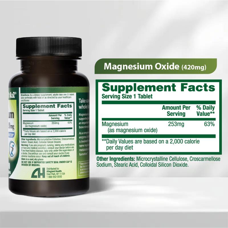 HealthA2Z Magnesium Oxide 420 mg - 90 Tablets (Pack of 1) - Supports Muscle & Nerve Health, Restful Sleep, Stress, Natural Beauty & Energy - High Absorption