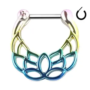 16 Gauge 316L Surgical Steel Multicolor Lotus Septum Clicker Ring