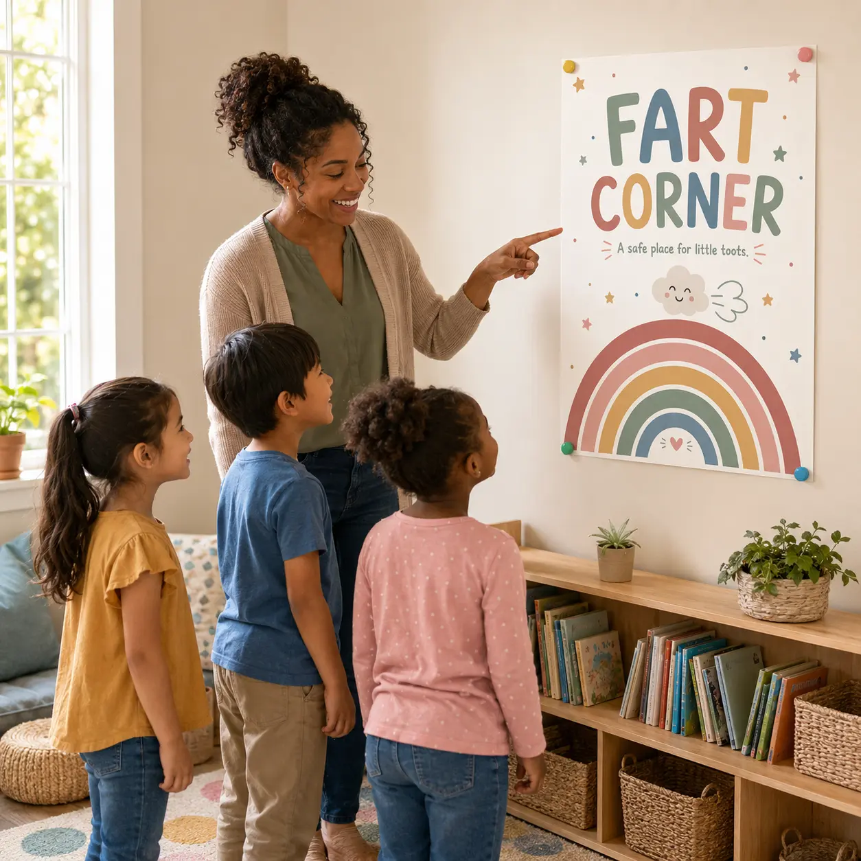 Classroom Humor Poster, Fart Corner Sign, Funny Boho Rainbow Teacher Wall Decor