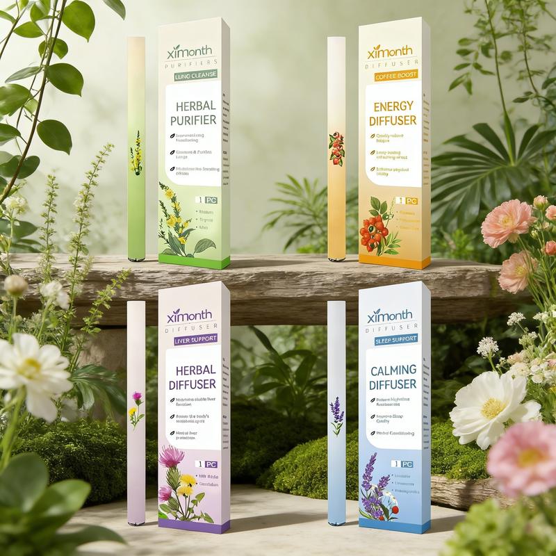 XIMONTH 4-IN-1 Wellness Herbal Diffusion Pen Thyme &Mint Extracts for Lung Detoxification Oral Air FresheningRelaxation Stick Solution