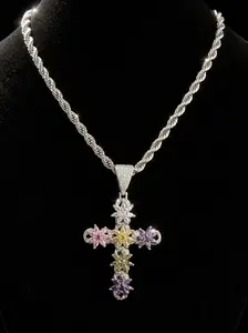 VEX Multicolor Flower Pendant Necklace – Statement Rope Chain Necklace